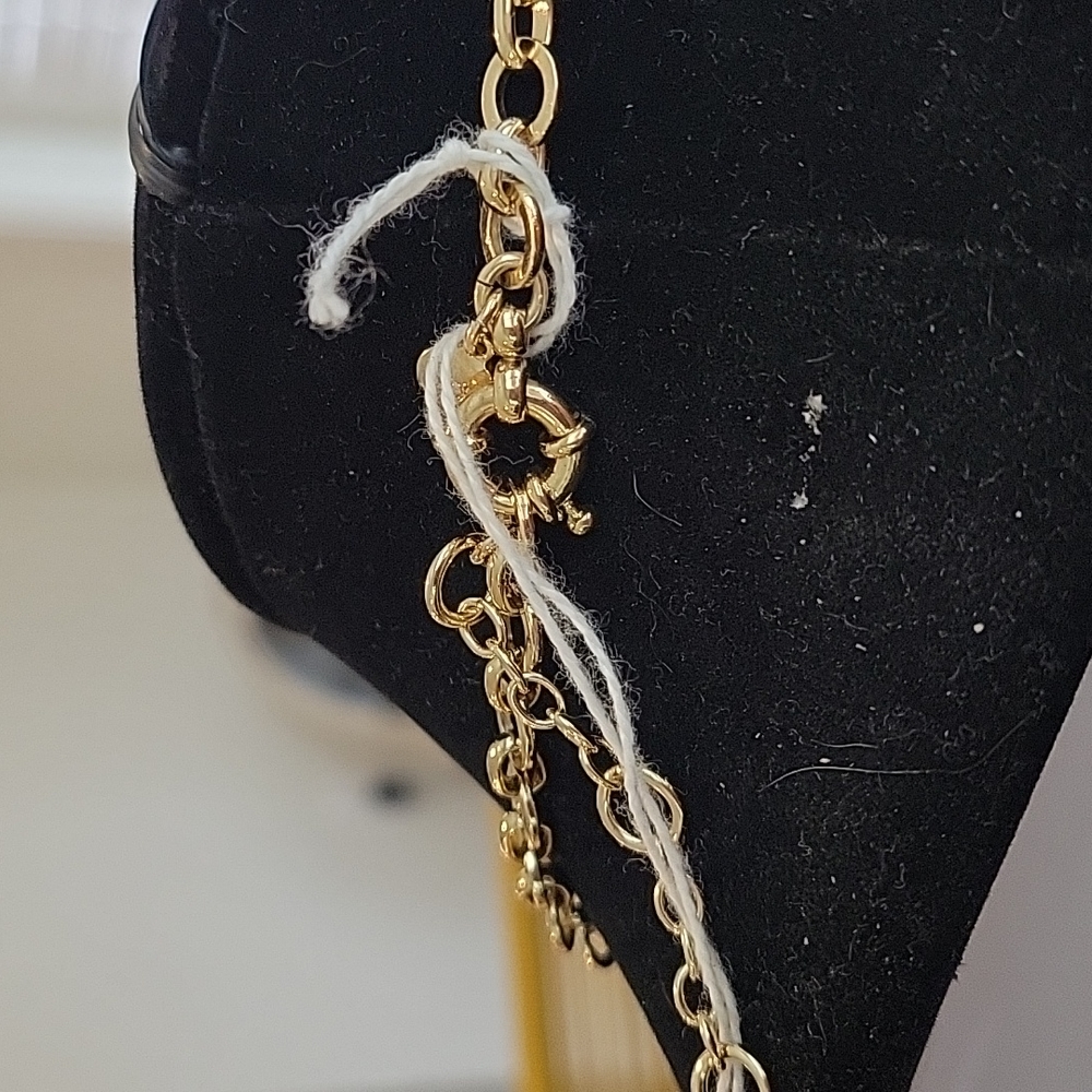 J Crew Venus Flytrap goldtone necklace with midnight blue acrylic stones - Picture 3 of 5